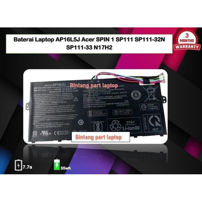 Paling Baik Baterai Battery Laptop Ap16L5J Acer Spin 1 Sp111-32 Sp111-32N