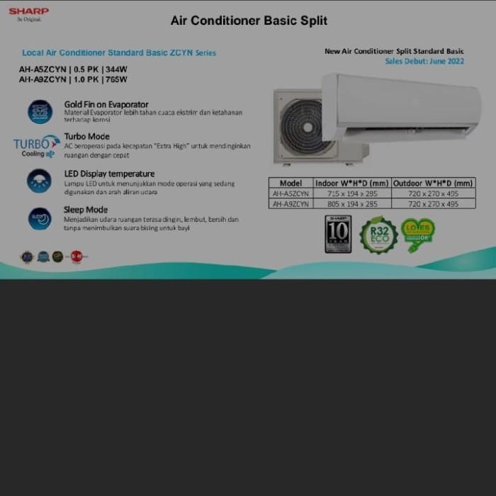 [Expert] AC SHARP AH-A5UCY 1/2pk TURBO COOL SERIES R32 0.5pk Garansi 10th 5ucy