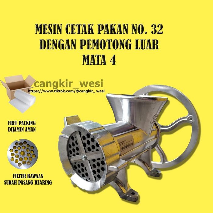 Mesin Cetak Pakan Pelet Ayam Ikan No. 32 Dengan Pemotong Luar Mata 4 Alat Giling Daging Bumbu Kacang