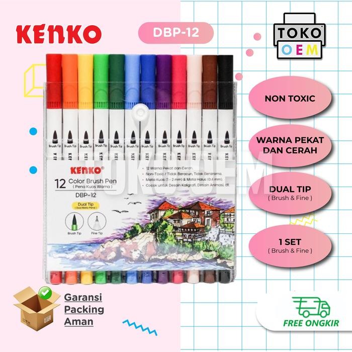 

kenko dbp-12 brush pen set dual tip pena kuas 12 warna color kode 1290