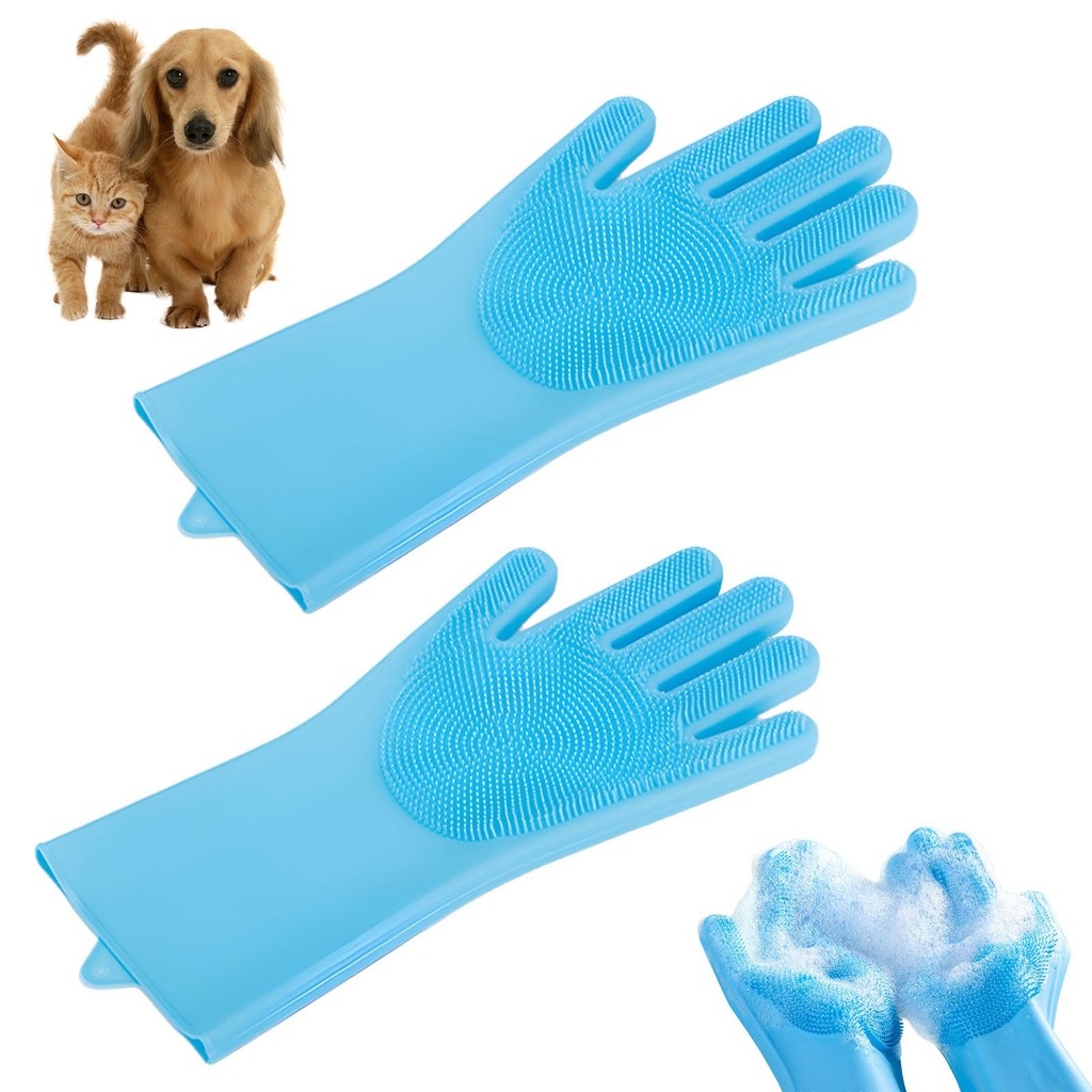 Dog Bath Gloves,1 Pair Dog Grooming Glove,Silicone Pet Cleaning Gloves,Anti Slip Bath Brush For