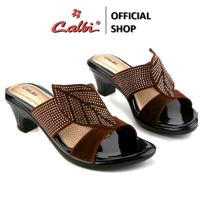 CALBI CRX 3711 Sandal Hak Tinggi Perempuan 5cm Slip-on Motif Permata Elegan