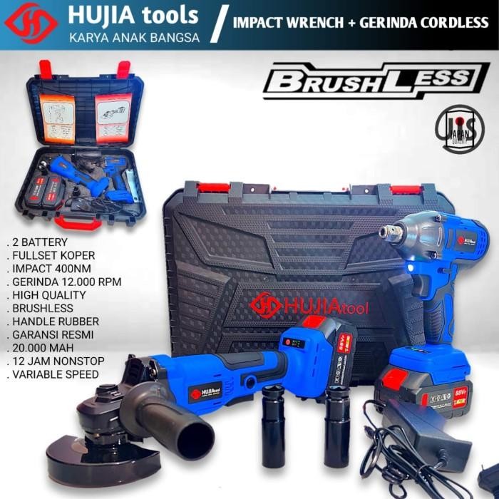 Expert Paket Combo Gerinda Baterai Hujia 2521 + Impact Wrench Hujia 2221