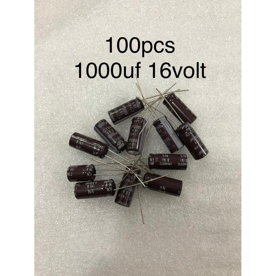 Elco 100Pcs Capacitor Elco 1000Uf 16V Kapasitor Elko 1000Uf 16V