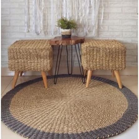 Rug Seagrass 150 cm List Grey / Karpet Anyaman Seagrass / Karpet