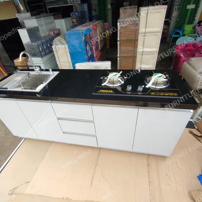 kitchen set bawah minimalis dapur + kompor tanam + sink wastafel