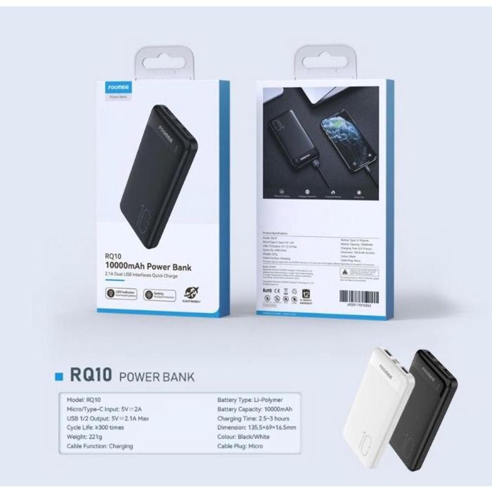 (Allthebest) FOOMEE Powerbank RQ10 AZ10 RX10 10000mAh 2 USB Port 2.1A Interfaces