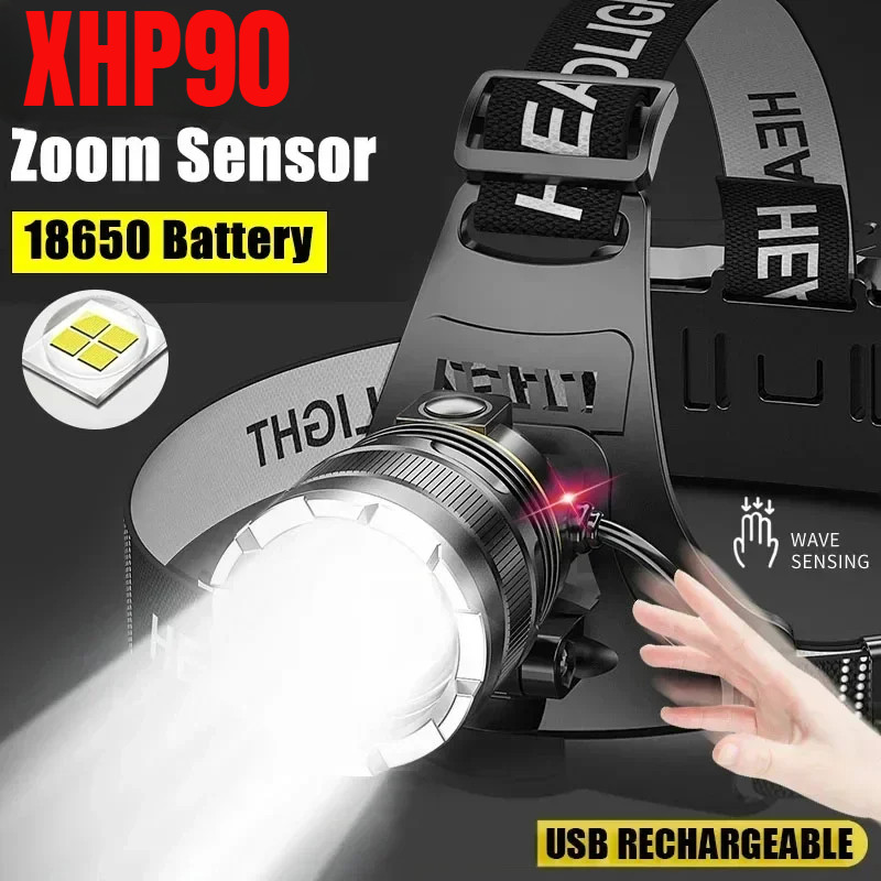IMPORT 1000000LM LED Headlamp XHP90.2 Headlight Use 2*18650 battery Flashlight USB Rechargeable Head