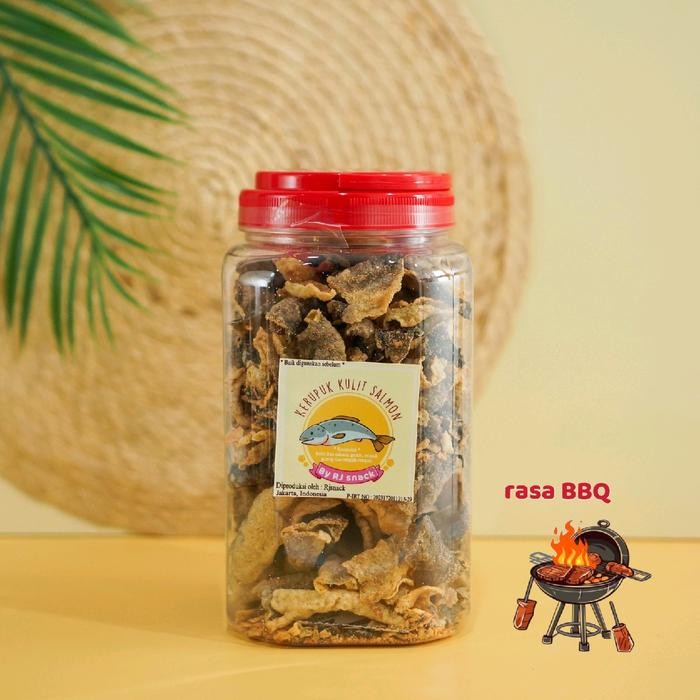 

New Kerupuk Kulit Ikan Salmon Rasa Bbq Toples Jumbo 250gr Cemilan Keriuk Crunchy