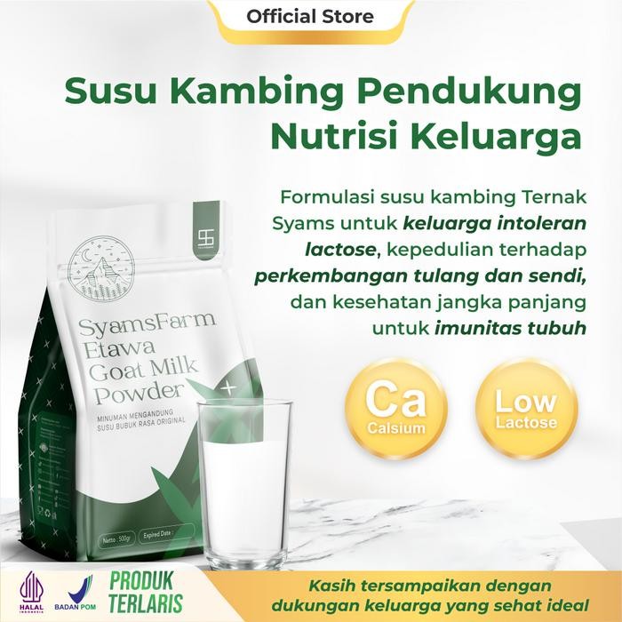 

PREMIUM Ternak Syams Susu Kambing Etawa Bubuk Rasa Original 1KG alami rendah gula mengatasi asam