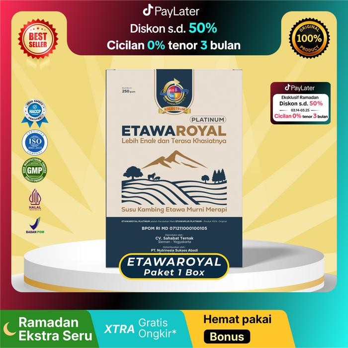 

PREMIUM ETAWAROYAL Platinum Susu Bubuk Kambing Etawa Dengan Kandungan Kolostrum Kemasan 250 gram