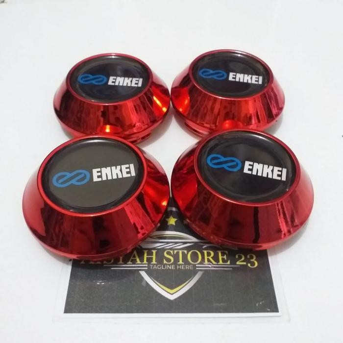 PREMIUM Dop Roda Tutup Velg Variasi Kerucut Logo Enkei Merah Diameter 6,8Cm