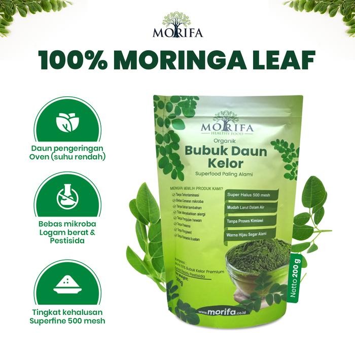 

PREMIUM BUBUK DAUN KELOR ORGANIK 200GR PREMIUM EKSPOR, HALUS (ADA COA HSL LAB)