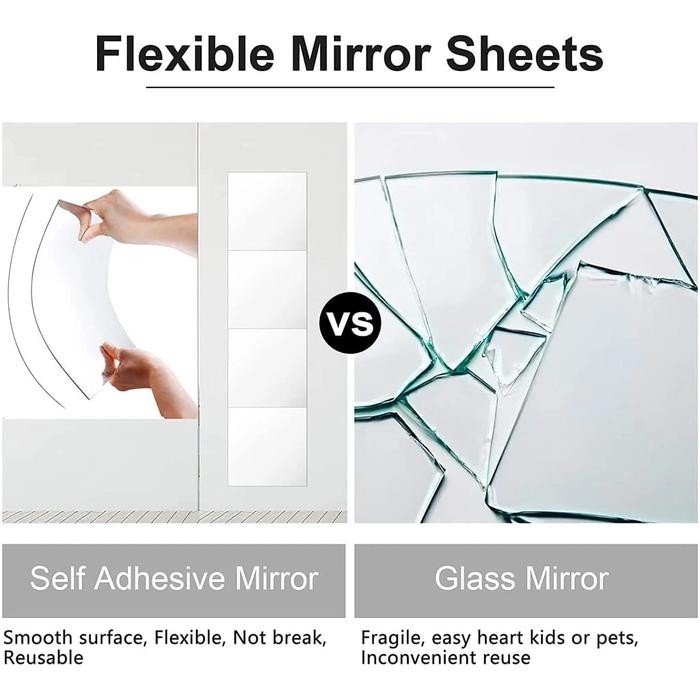 Stiker Cermin Kaca Dinding Oval Kotak anti Pecah Kaca Cermin tempel