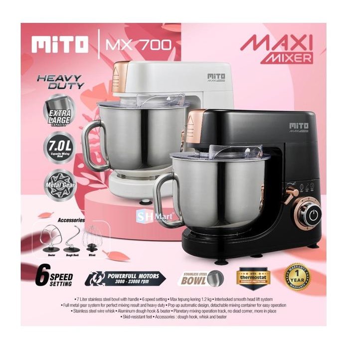 STAND MIXER MITO 7 LITER MX700 / MX-700 STAINLESS BOWL MIXER PENGADUK ADONAN GARANSI RESMI