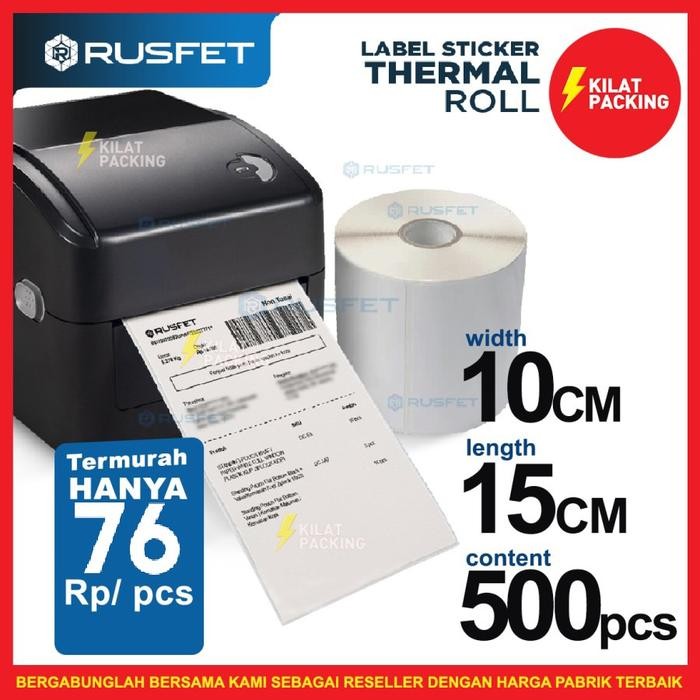 

Label Roll Thermal 100X150Mm 500 Pcs Stiker Thermal Rusfet Satuan