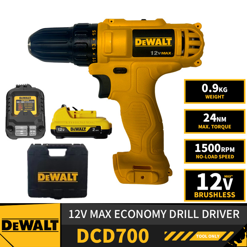DEWALT DCD700 Kit Economy Cordless Drill Driver 12V Lithium Power Tools With Battery Charger