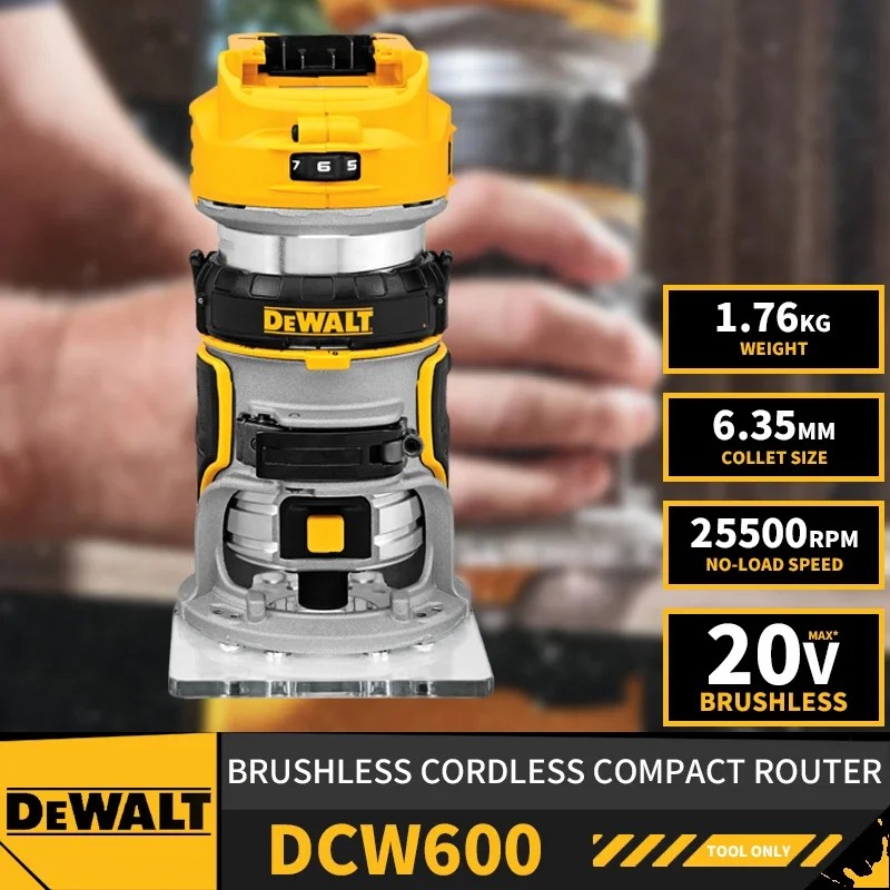 DEWALT DCW600 Brushless Cordless Router Electric Trimmer Depth Adjusting 20V Lithium Power Tools Woo