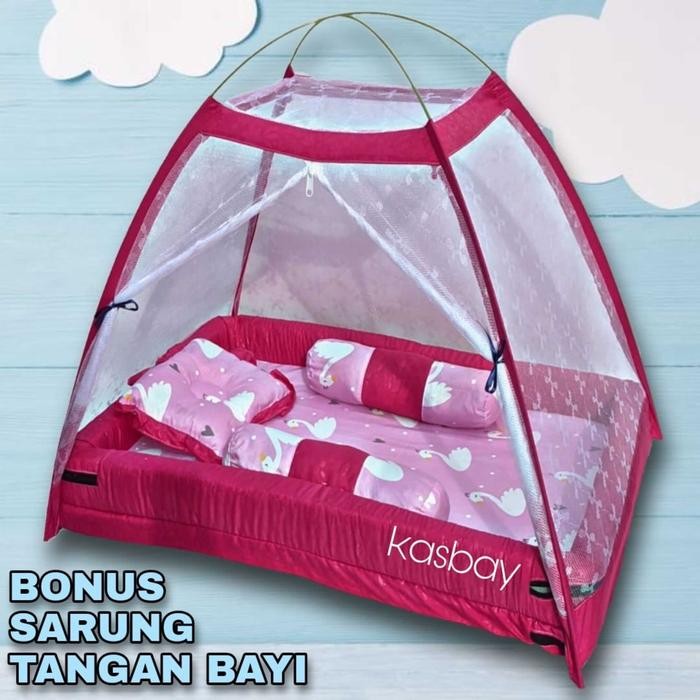 Kasur Bayi Kelambu Tenda / Tempat Tidur Bayi Set Bantal Guling Free Tas Mika Cewek Cowok