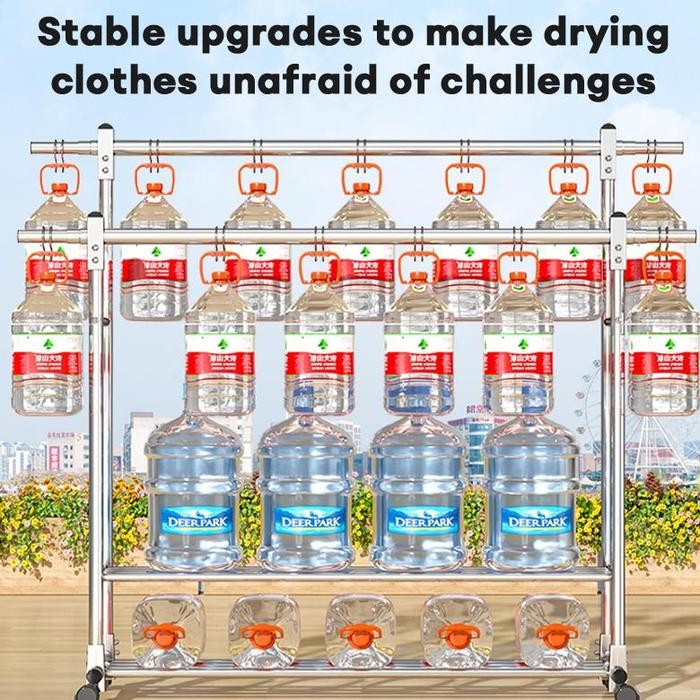 RAK GANTUNGAN BAJU BERDIRI STAINLESS STEEL TEBAL JEMURAN BAJU STAINLESS JEMURAN BAJU DOBEL POOL RODA