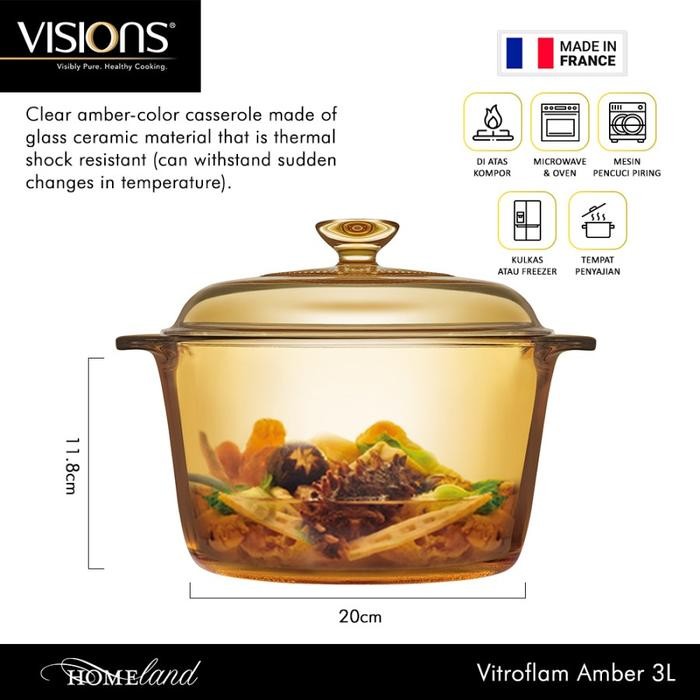 Visions Vitroflam Casserole / Panci Kaca Tempered Glass