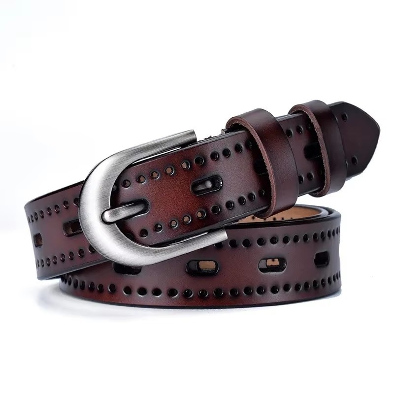 Female Genuine Leather Belts for Women Second Layer Cowskin Woman Belt Hollow Out Vintage Pin Buckle