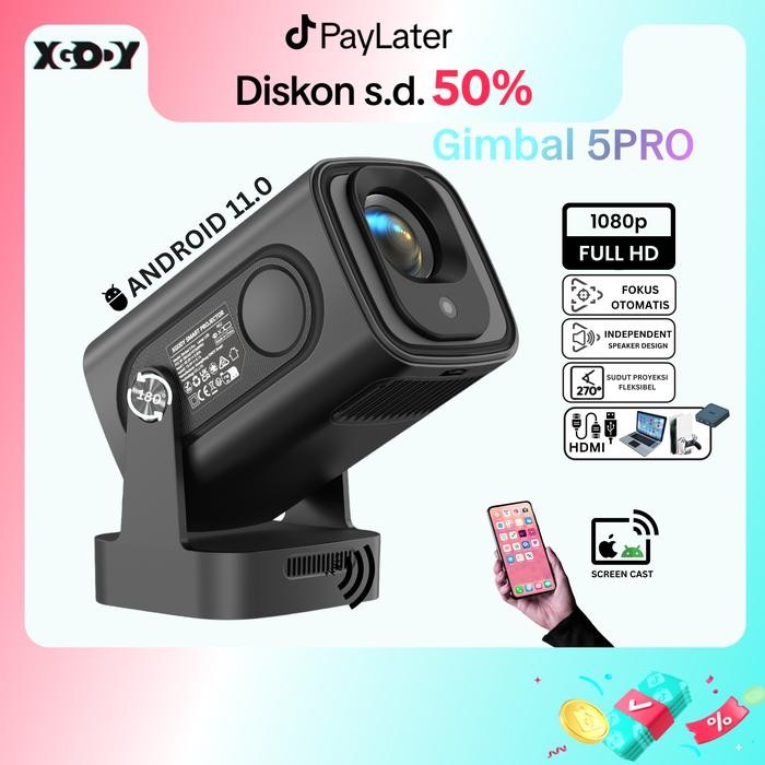 XGODY Gimbal 5PRO Smart Proyektor LCD - Android 11 - Upgrade Speakers -FHD 1080P - Wireless