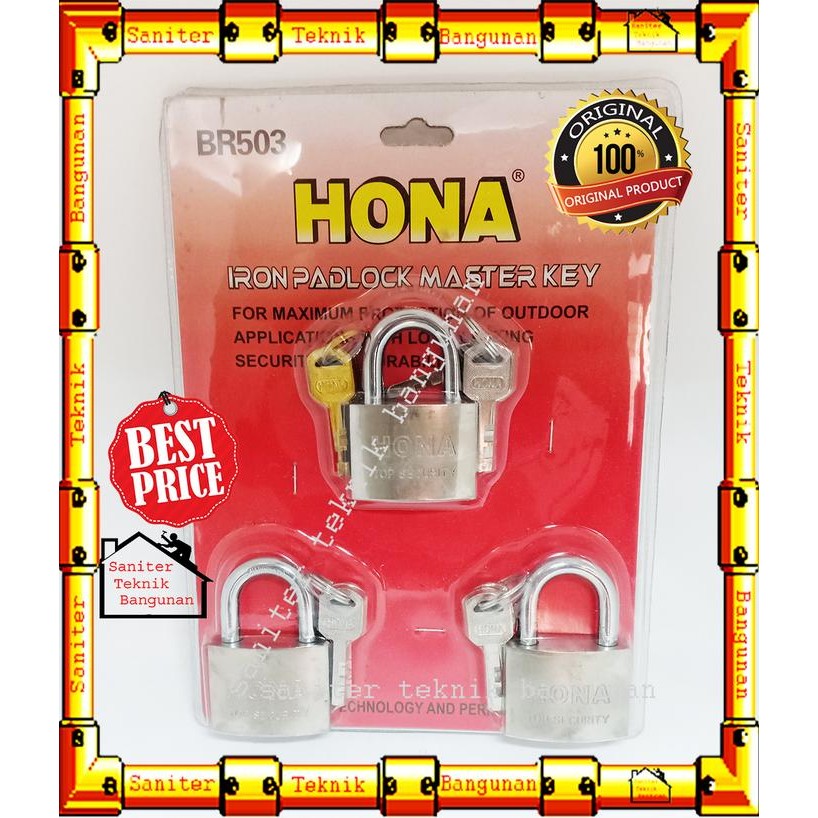GEMBOK PINTU-GEMBOK KUNCI PINTU-GEMBOK PAGAR HONA 50MM SET BR 503