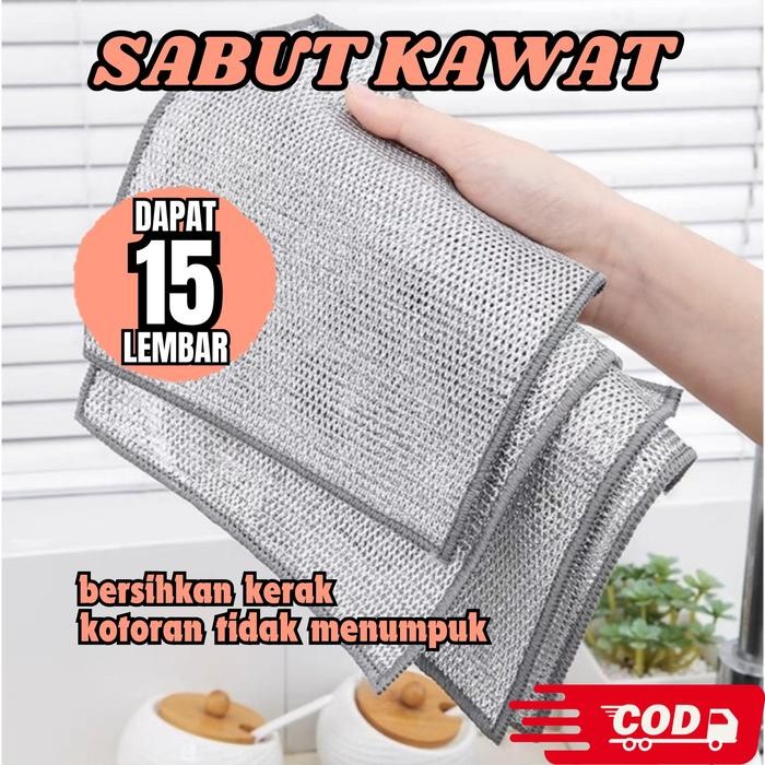 PREMIUM 15pcs Sabut Kawat Lembaran Kotak Halus Cuci Piring Kain Lap Dapur Panci Busa kain lap