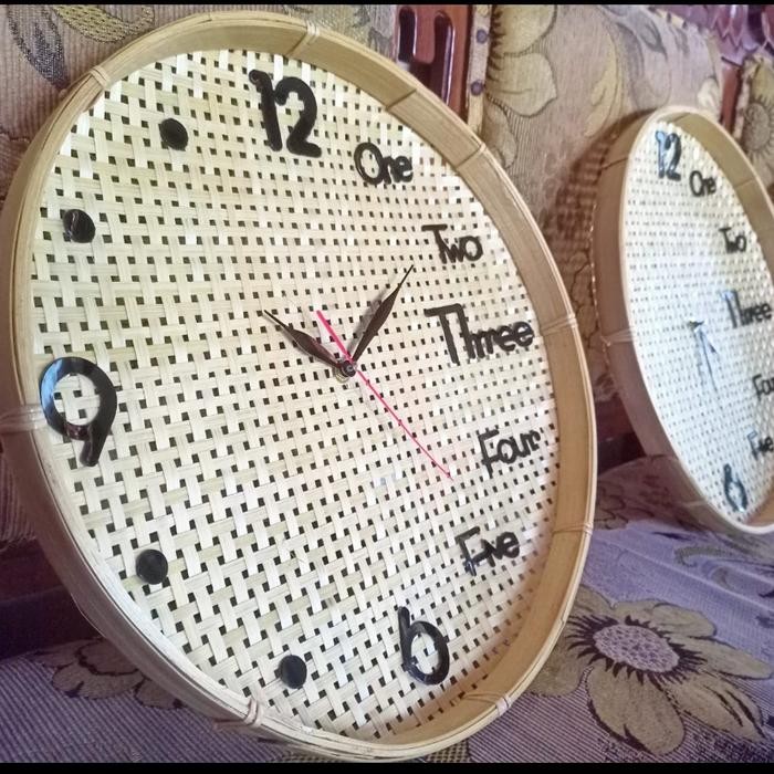 PREMIUM Jam dinding anyaman bambu / hiasan dinding unik