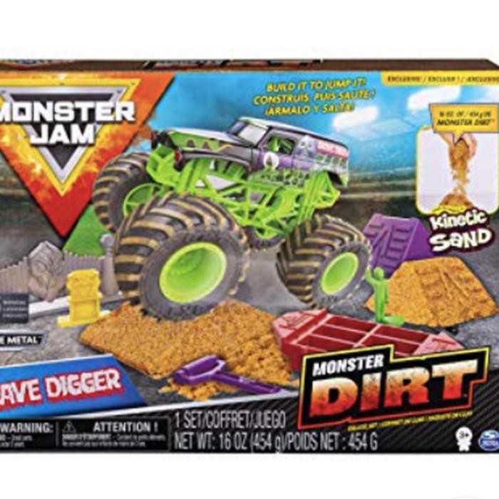 MONSTER TRUCKS GRAVE DIGGER DIRT SET KINETIC SAND SPIN MASTER TRUCK