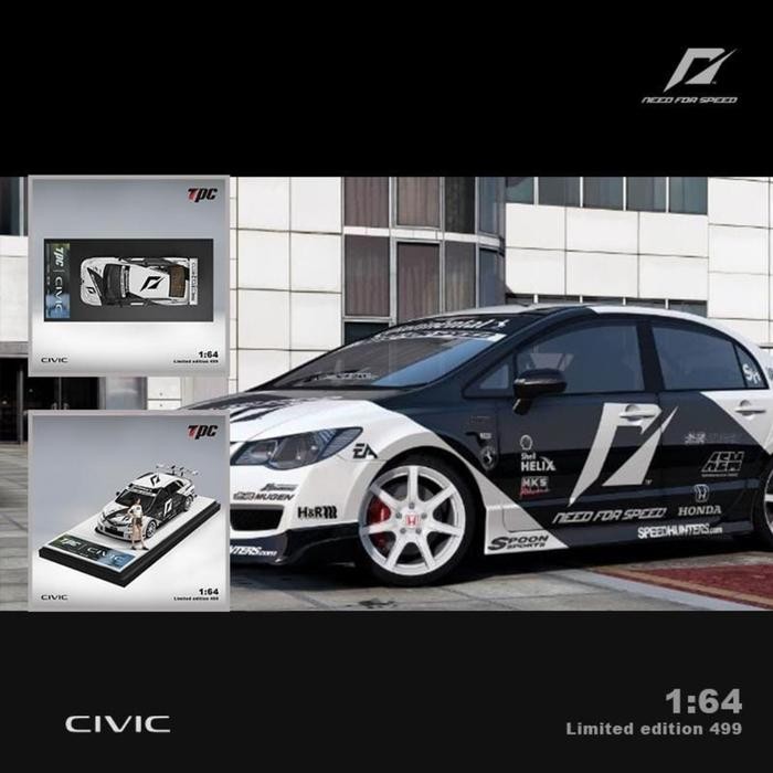 TPC 1/64 HONDA CIVIC FD2 BLACK/WHITE MODIFIED NFS LIVERY GTA