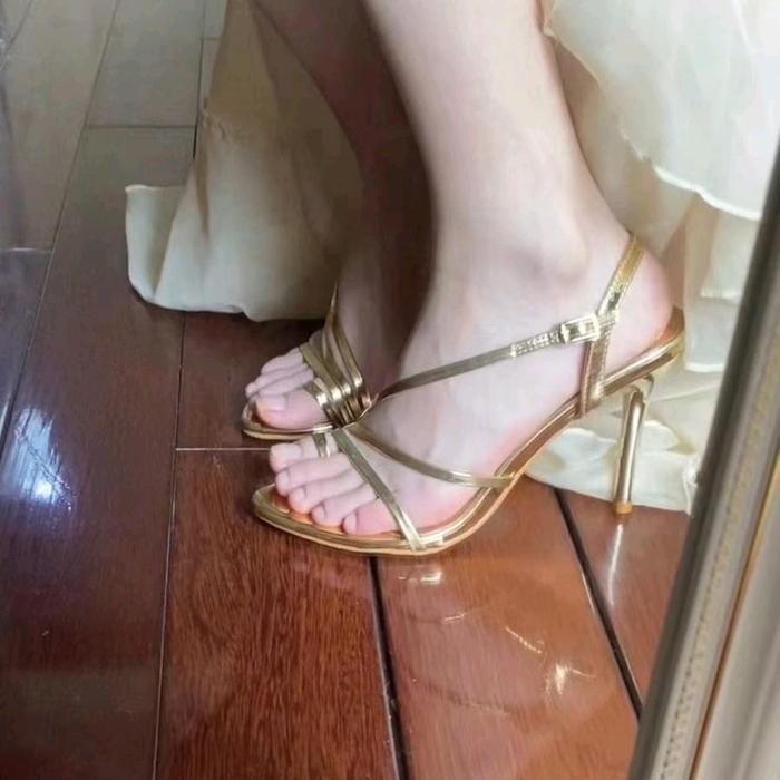BEST SELLER rmp high heels Wanita hak lancip 12cm cantik elegan gold sol Karet