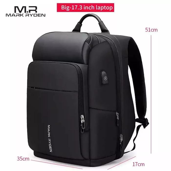 JTTOP" MARK RYDEN MR7080D TAS RANSEL SEKOLAH BACKPACK LAPTOP WATERPROOF 17 INCH USB HITAM