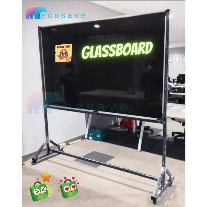 

Glassboard Hitam Standing 120x180 Magnetic + Ongkir
