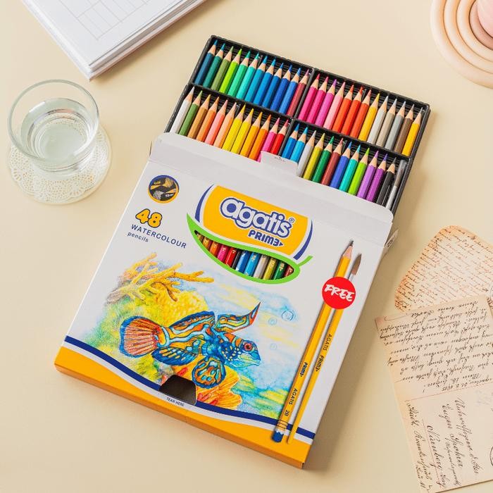 

AGATIS PRIME - PENSIL WARNA WATERCOLOR ISI 48pcs - FREE PENSIL 2B & KUAS