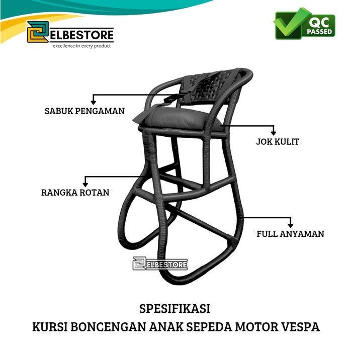 Kursi rotan boncengan anak motor ( VESPA MULTIFUNGSI ) full anyaman dudukan jok kulit