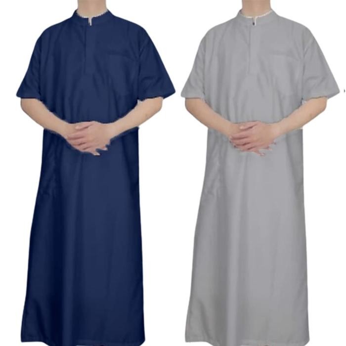 Gamis Jubah Pria TOYOBO Putih Hitam Lengan Pendek Premium Adem Polos