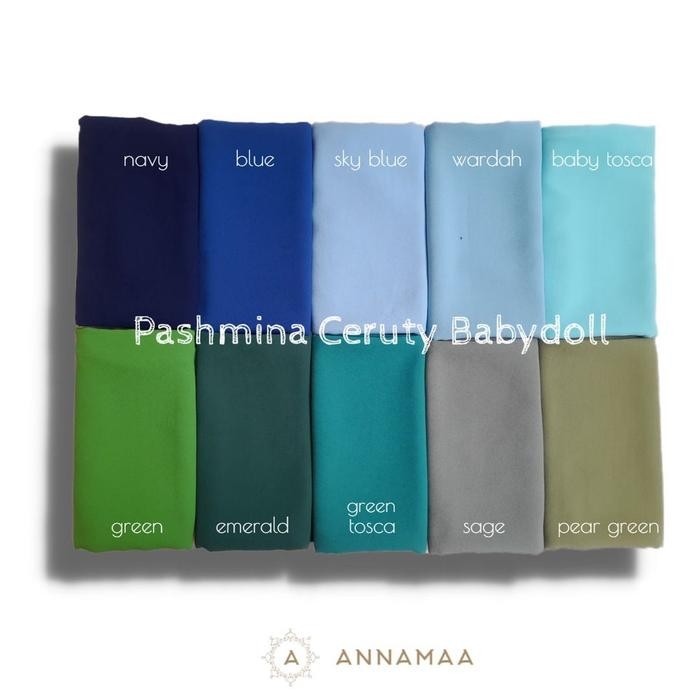 Pashmina Ceruty Babydoll Pasmina Ceruti Polos Cerruty Plain Jilbab Sage Biru Hijau Tosca Toska Navy