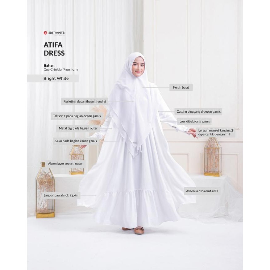 Atifa Dress Yasmeera - Gamis Umroh Haji Hitam dan Putih Polos