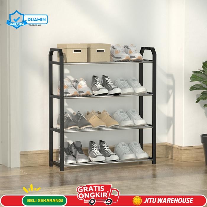 Tempat Sepatu & Sandal Rak Sepatu Susun 4 Tingkat Plastik Pipa Besi