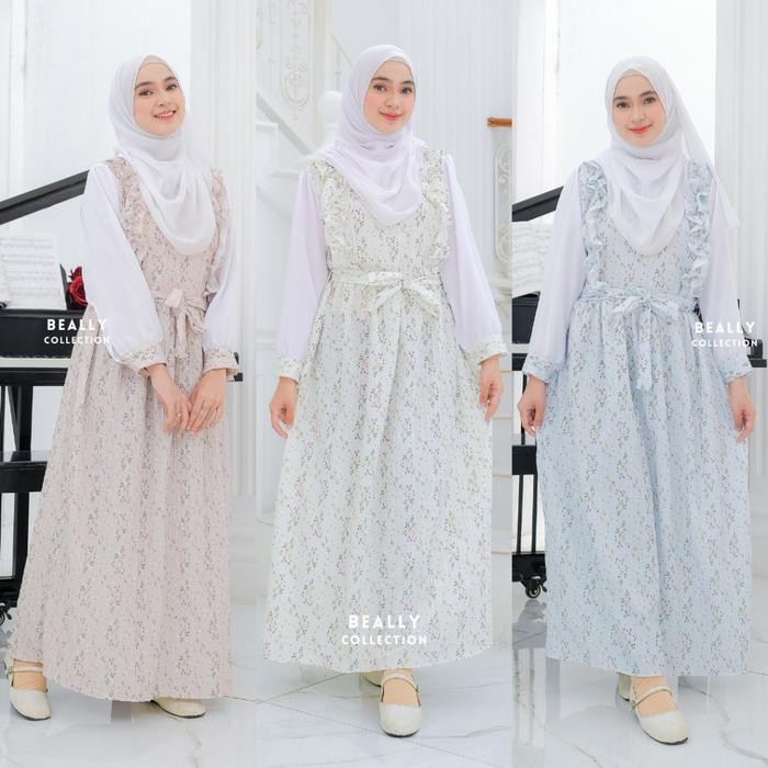 Dress Lionel Ruffle Korean Style Gamis Wanita Motif Bunga Korean Overall Dress Rempel Wanita