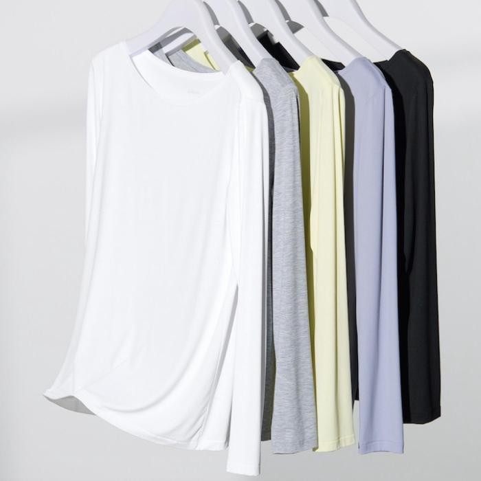 Women Tshirt Kaos Manset dalaman Airism uv protection crew neck UNIQLO