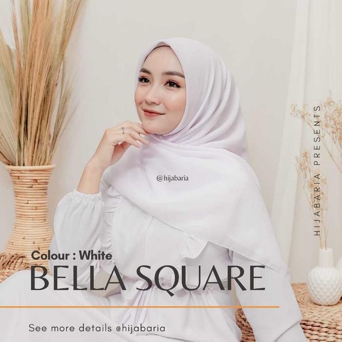 Kerudung Segi Empat Polos - White Hijab Bella square Putih Polos