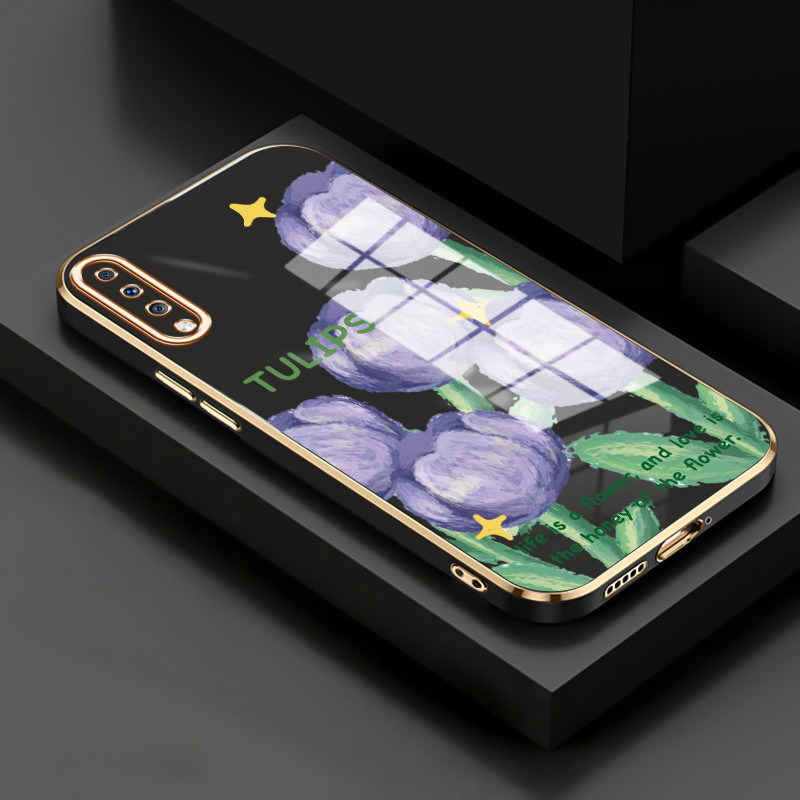 Casing Untuk Samsung Galaxy A70 Case Casing Tulip ungu silikon tahan HP Softcase Kasing electroplati