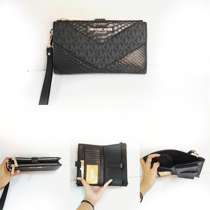 Mk double zip wallet brown and black