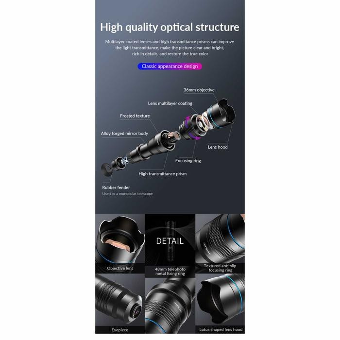 APEXEL Lensa Smartphone Telephoto Monocular Zoom 36X APL-JS36XJJ020