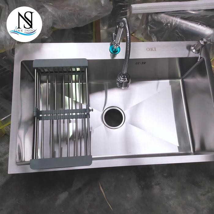 Bak Cuci Piring Stainless 1 Lubang Kitchen Sink Westafel Cuci 80Cm Kran Wastafel Westafel Cuci