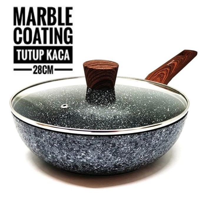 Wajan Wok Pan Marbel Anti Lengket YOSHIKAWA Marble Ceramic Pan Wok