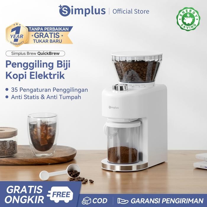 Simplus Coffee Grinder Penggiling Biji Kopi Elektrik 35 Pengaturan Penggilingan Dengan Cup Takaran